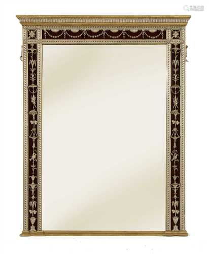 An Adam-style silver and gilt-framed rectangular wall mirror,