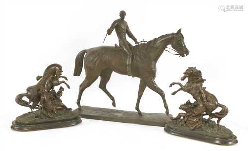 Three Victorian spelter equestrian groups