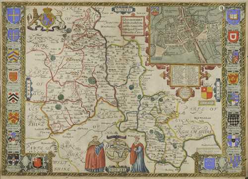 John Speede 'Oxfordshire delcribed with y citie and the Arms of the Colledges of y Famous ...