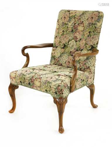 A George II-style mahogany elbow chair,