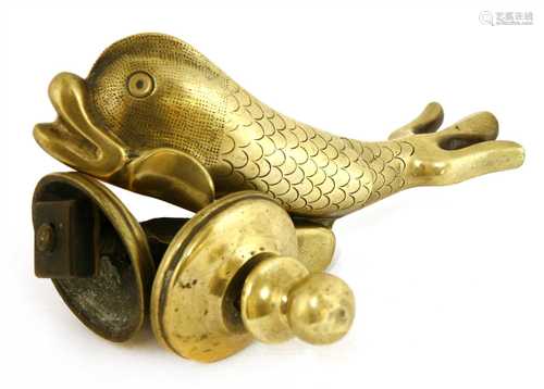 A gilt bronze dolphin door knocker,