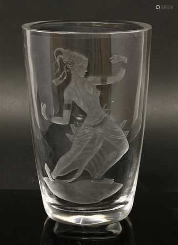 A Simon Gate for Orrefors 'Javanese Dancer' glass vase,