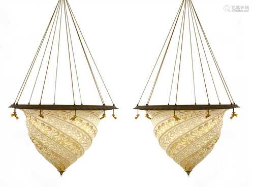 A pair of Fortuny Venetian glass ceiling light shades,