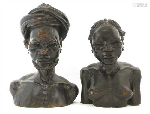 An African carved hardwood bust of a man,