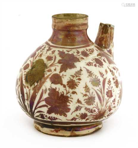 A Persian lustre hookah pipe base,