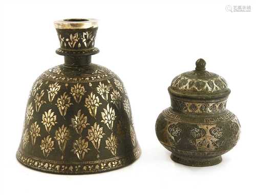 A bidri silver inlaid hookah pipe base,