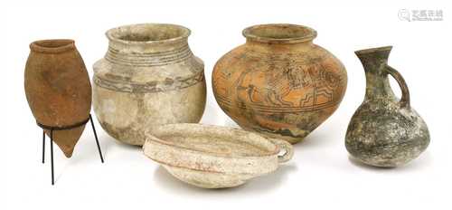 Five clay vessels,