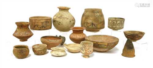 Sixteen various clay vessels,