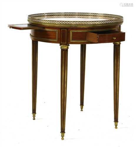 A French mahogany circular and gilt metal marble-topped occasional table,