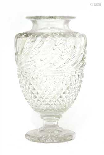 A Baccarat cut-glass vase of urn form,