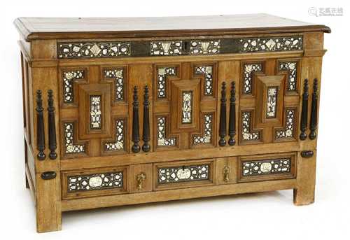 An inlaid oak coffer,