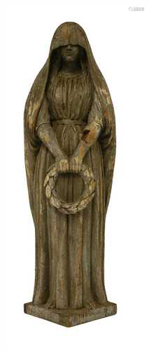 A French carved and painted wooden figure of a female in mourning,