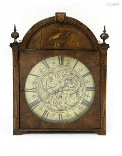 An inlaid walnut cased mantel clock,