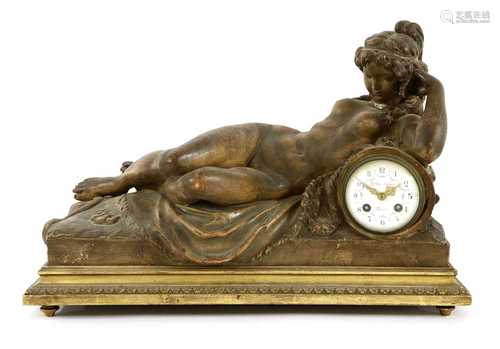 A large Louis XVI-style terracotta mantel clock,