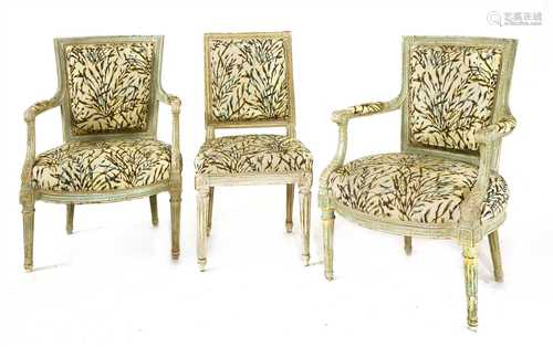 A pair of painted French open armchairs,