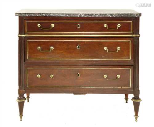 A French mahogany commode chest,