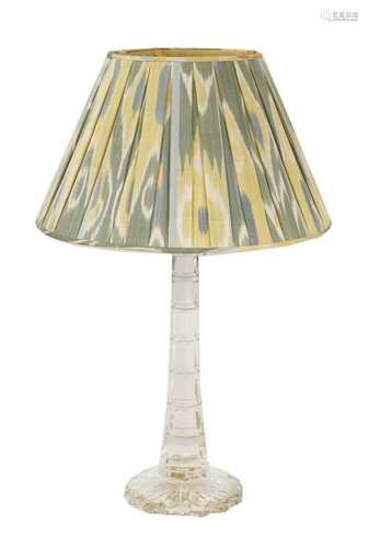 A large faceted glass table lamp,