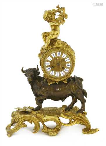 A French bronze and gilt bronze drum mantel clock,