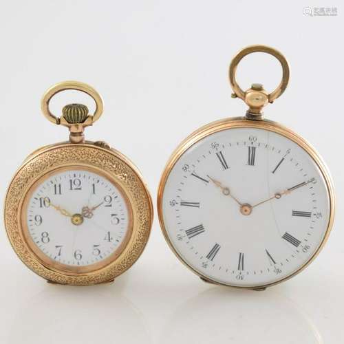 Set of 2 14k pink gold open face ladies pocket watches