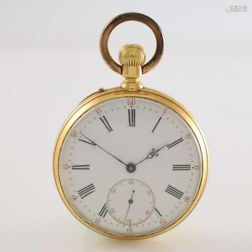 Open face 18k yellow gold pocket watch