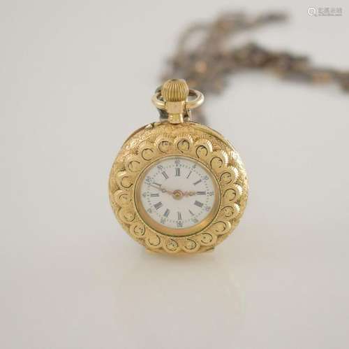 Open face 14k pink gold ladies pocket watch