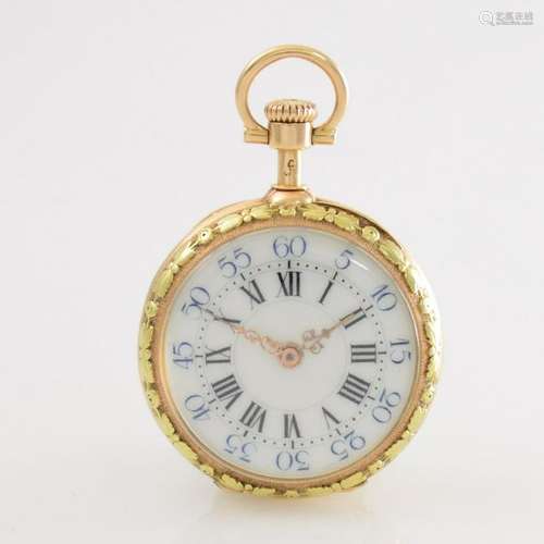 Open face 18k Yellow/pink gold ladies pocket watch