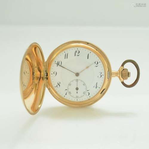 Hunting cased pocket-watch in 14k pink gold