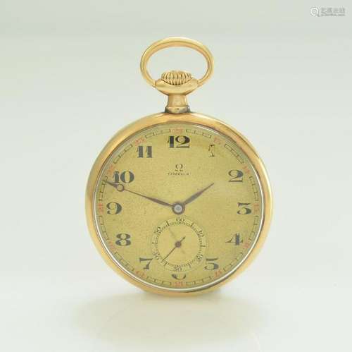 OMEGA 14k yellow gold open face pocket watch