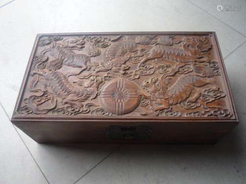 A HUANGHUALI WOOD BEAST JEWELRY BOX QING DYNASTY.