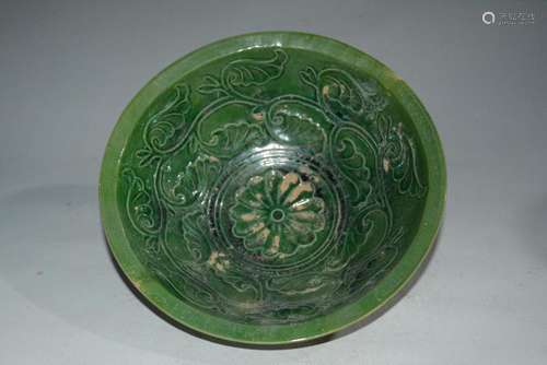 A GREEN GLAZE BOWL QING DYNASTY.