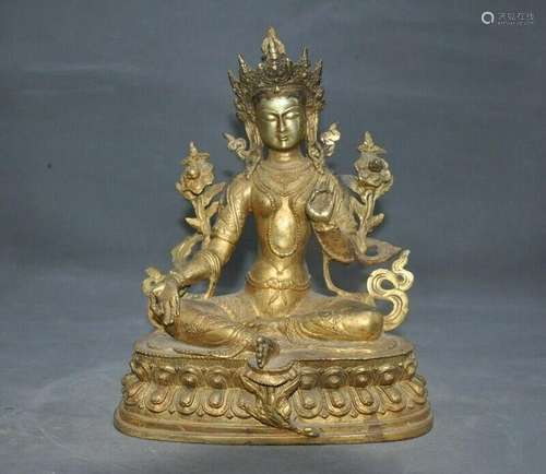 A GILT BRONZE TARA BUDDHA FIGURE QING DYNASTY.