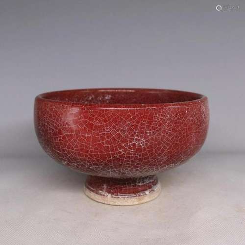 A RED GLAZE BOWL YUAN DYNASTY 13TH/C.