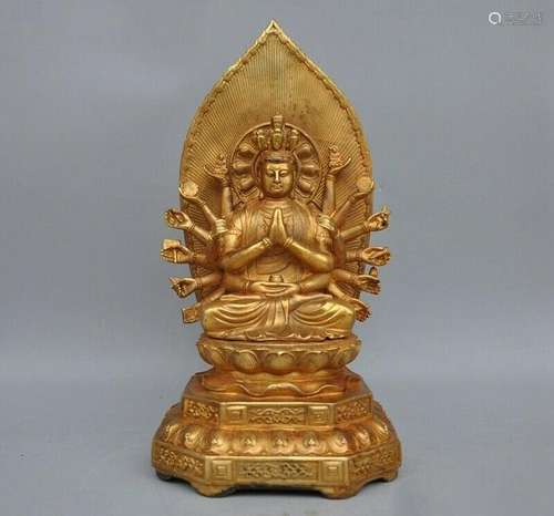 A GILT BRONZE KWAN-YIN BUDDHA FIGURE QING DYNASTY.