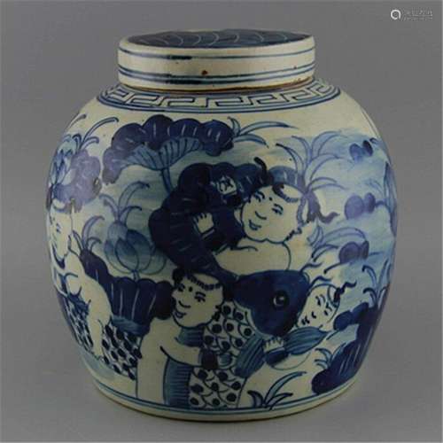 A BLUE & WHITE GINGER JAR QING DYNASTY.