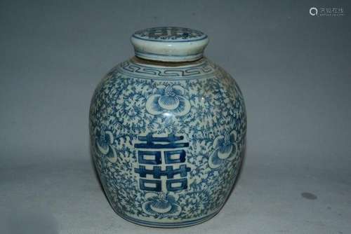 A BLUE & WHITE GINGER JAR QING DYNASTY.