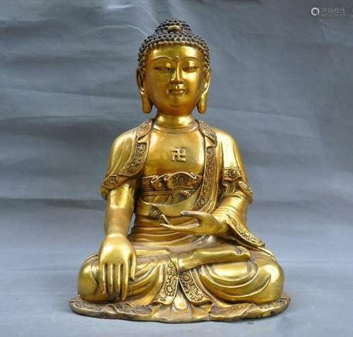 A GILT BRONZE SHAKYAMUNI BUDDHA FIGURE QING DYNASTY.