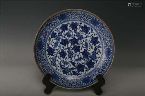 A BLUE & WHITE PEAR PLATE KANGXI MARK 17TH/C.