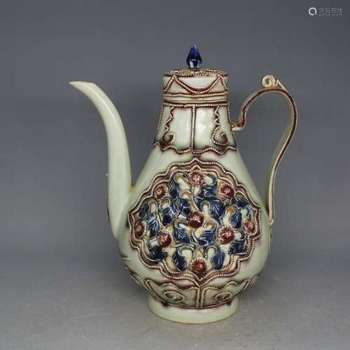 A BROWN & BLUE TEAPOT YUAN DYNASTY 13TH/C.