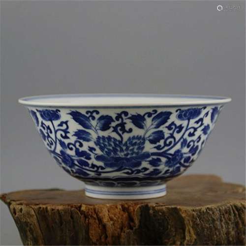 A BLUE & WHITE BOWL KANGXI MARK 17TH/C.