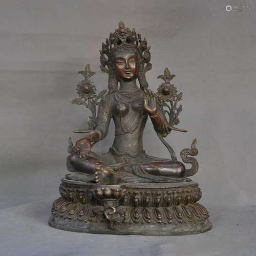 A BRONZE TARA BUDDHA FIGURE QING DYNASTY.