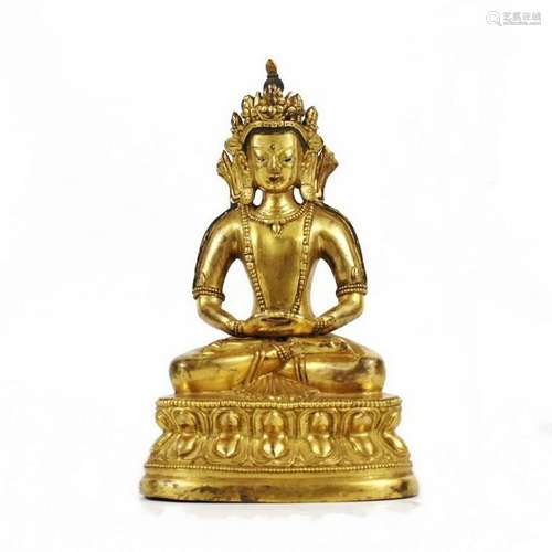 A-RARE GILT BRONZE BUDDHA FIGURE QIING DYNASTY.