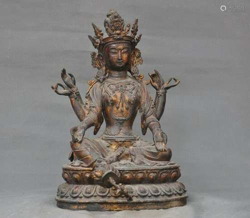 A GILT BRONZE TARA BUDDHA FIGURE QING DYNASTY.