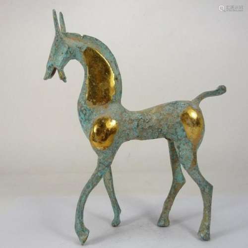 A BRONZE GILDED HORSE STATUE HAN DYNASTY 1ST/C.