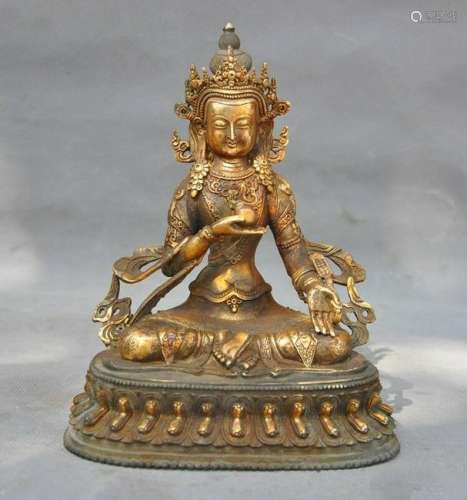 A GILT BRONZE GUAN-YIN BUDDHA FIGURE QING DYNASTY.