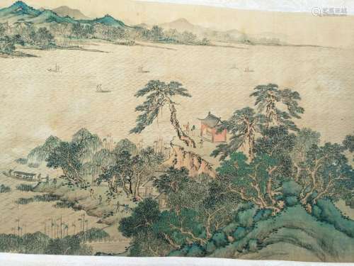 A RARE FAMILLE VERTE PAINTING QING DYNASTY.