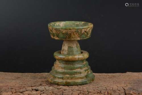 A OLD GREEN JADE LAMPSTAND MING DYNASTY.