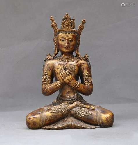 A GILT BRONZE MONK BUDDHA FIGURE QING DYNASTY.