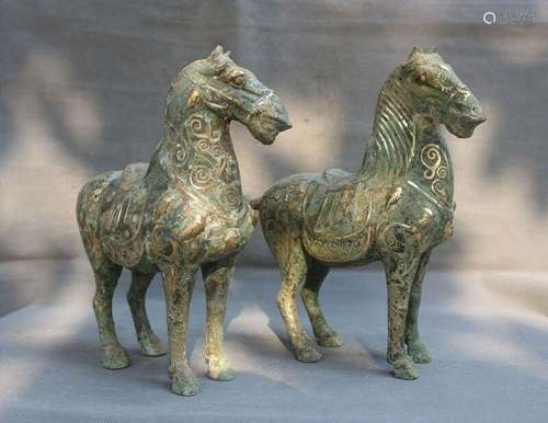 A-PAIR BRONZE WARE SILVER HORSE STATUE MING DYNASTY.