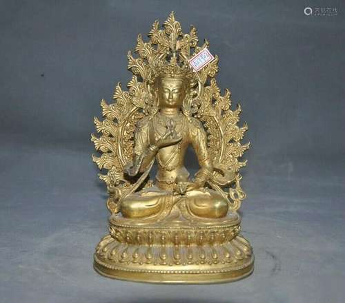 A GILT BRONZE KWAN-YIN BUDDHA FIGURE QING DYNASTY.