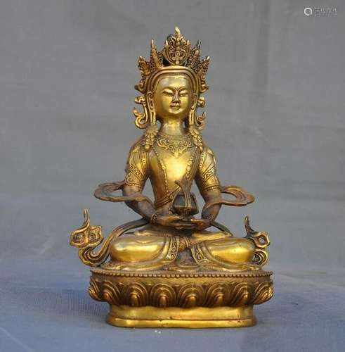 A GILT BRONZE GUAN-YIN BUDDHA FIGURE QING DYNASTY.